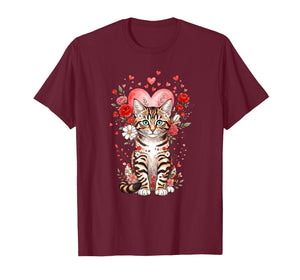 Bengal Cat Valentine Floral Heart for Cat Lovers T-Shirt