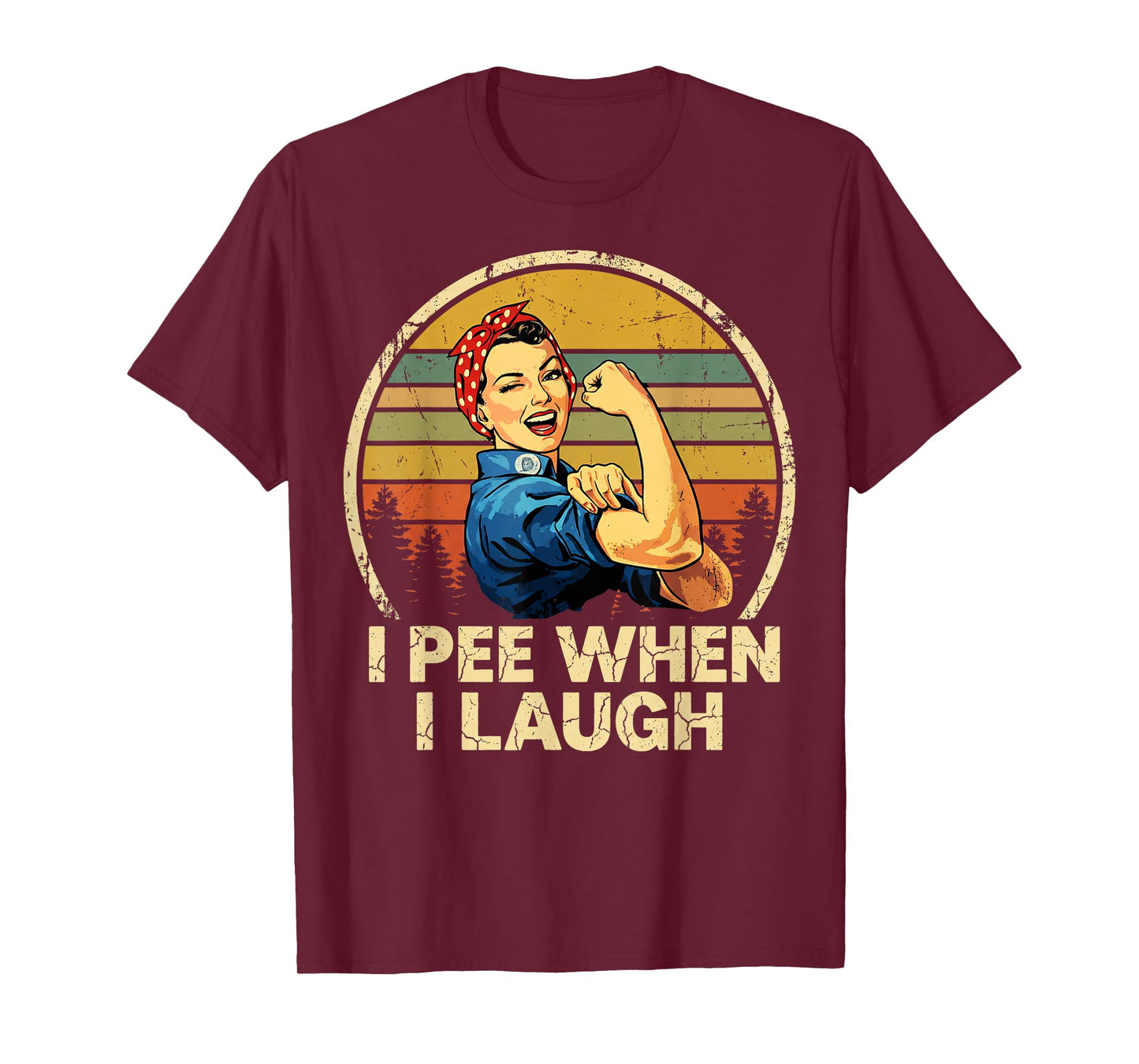 Funny I Pee When I Laugh Retro Woman Winking Sunset T-Shirt