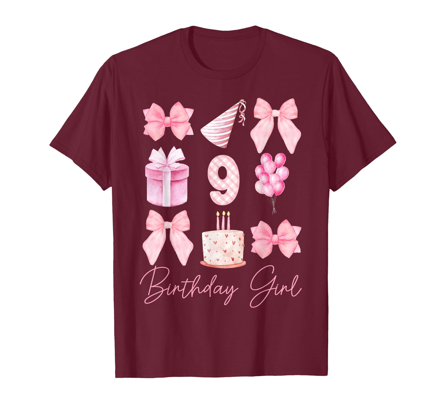 Birthday Girl 9th Birthday Pink Coquette Bow 9 Year Old Kids T-Shirt