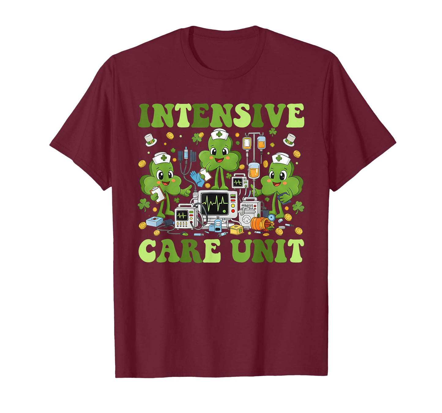 ICU Nurse St Patricks Day Shamrock Intensive Care Unit Nurse T-Shirt