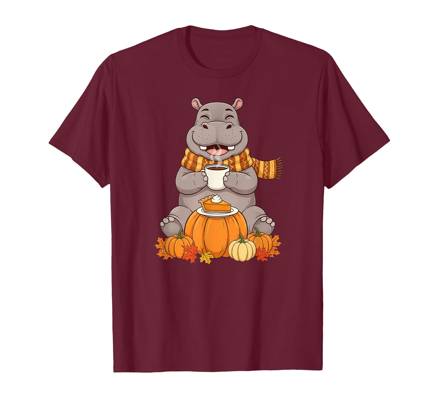 Funny Hippo Coffee Autumn Thanksgiving Womens Mens Kids T-Shirt
