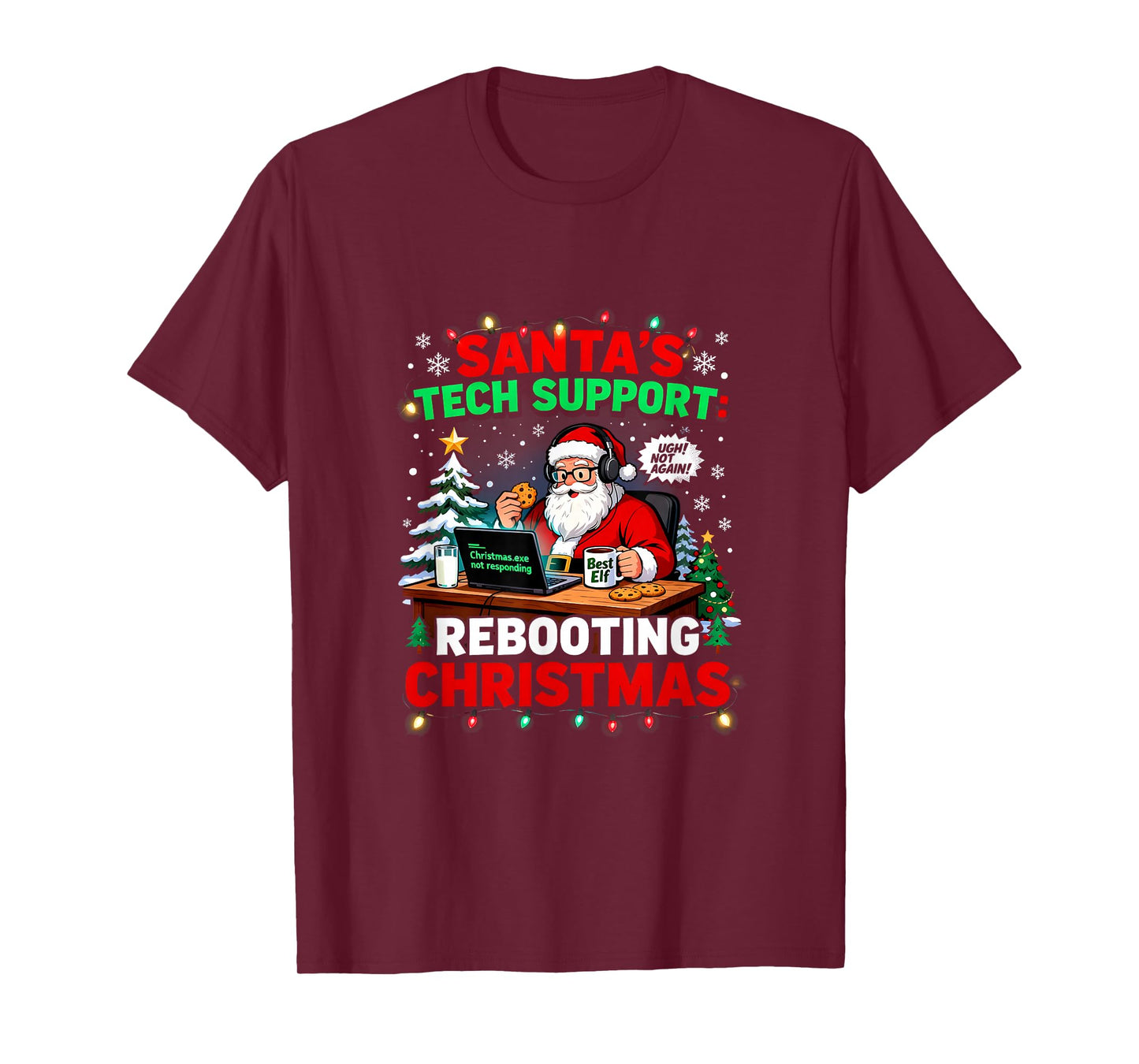 Rebooting Funny Santa's Tech Support Christmas Computer Meme T-Shirt