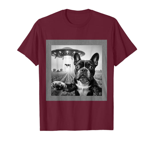 Funny Dog Selfie UFO Cow Abduction Alien Farm T-Shirt