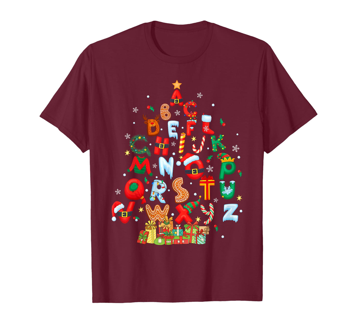Christmas Alphabet Tree Santa Hat Gingerbread Xmas Teacher T-Shirt