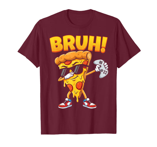 Dabbing Gamer Pizza Slice Bruh Funny Video Gaming Boys T-Shirt