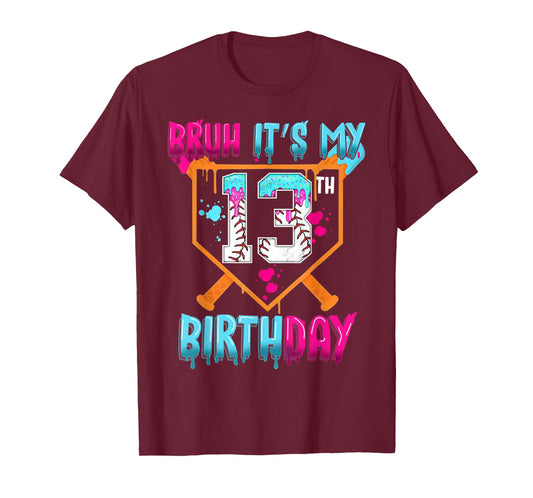 Baseball Drip Bruh It's My 13th Birthday Boy Ice Cream Drip T-Shirt