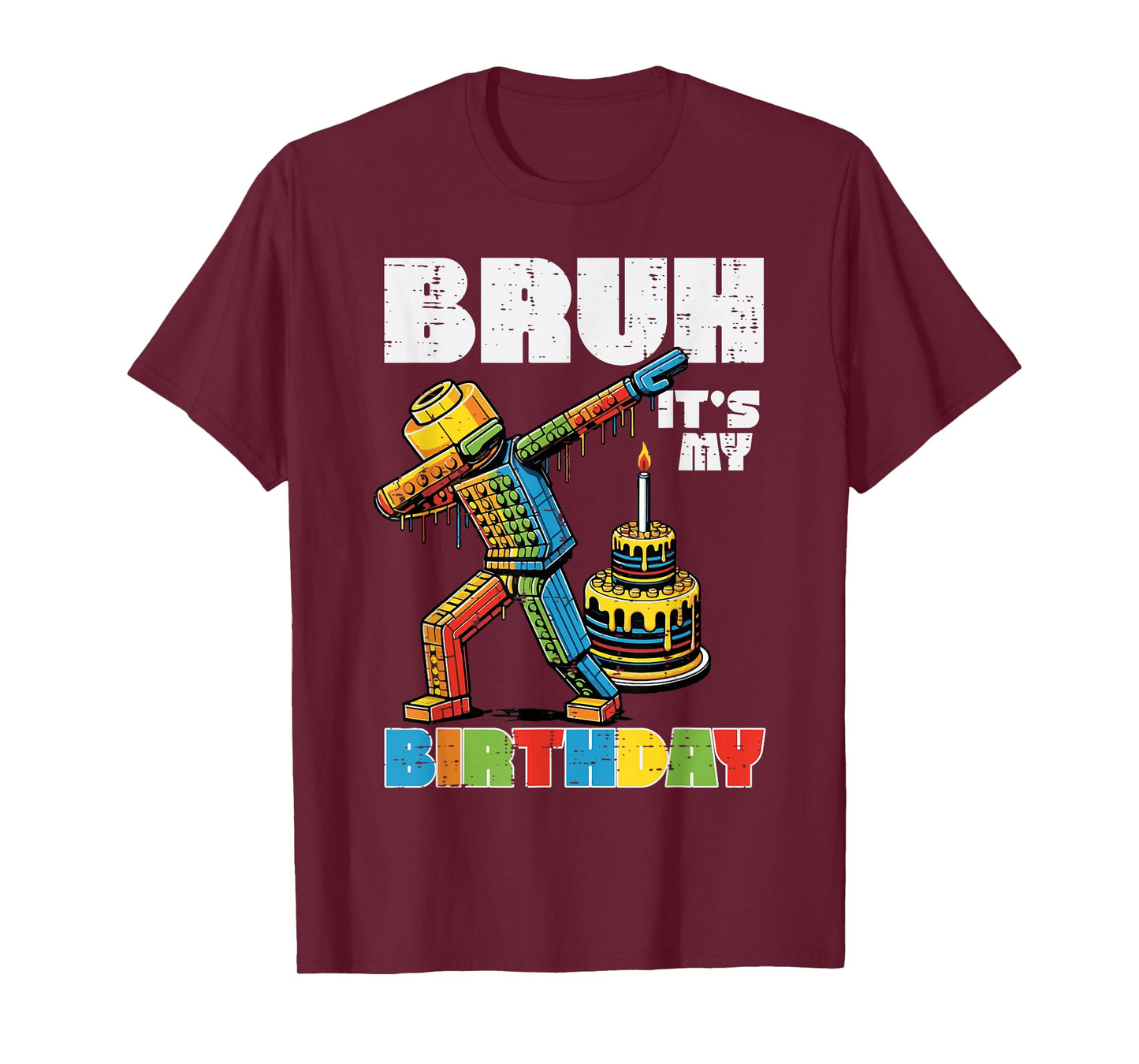 Bruh Its My Birthday Block Brick Dab Bday Party Boys Kids T-Shirt
