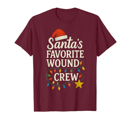 Santa's Favorite Wound Crew Christmas Wound Care Nurse Crew T-Shirt