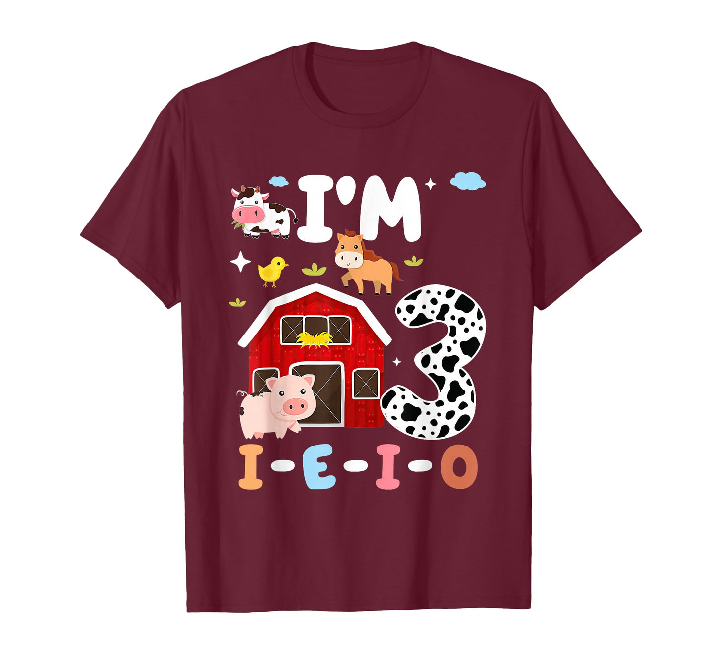 I'm Three I-E-I-O 3 Year Old Farm Animal 3rd Birthday T-Shirt