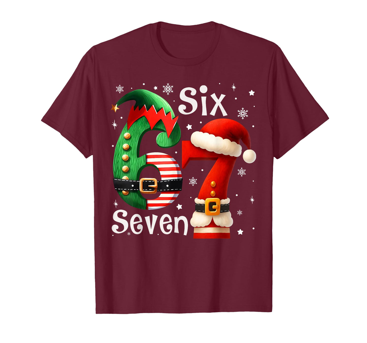 Funny Six Seven 67 Meme 6 7 Elf Santa Christmas Pajamas Kids T-Shirt