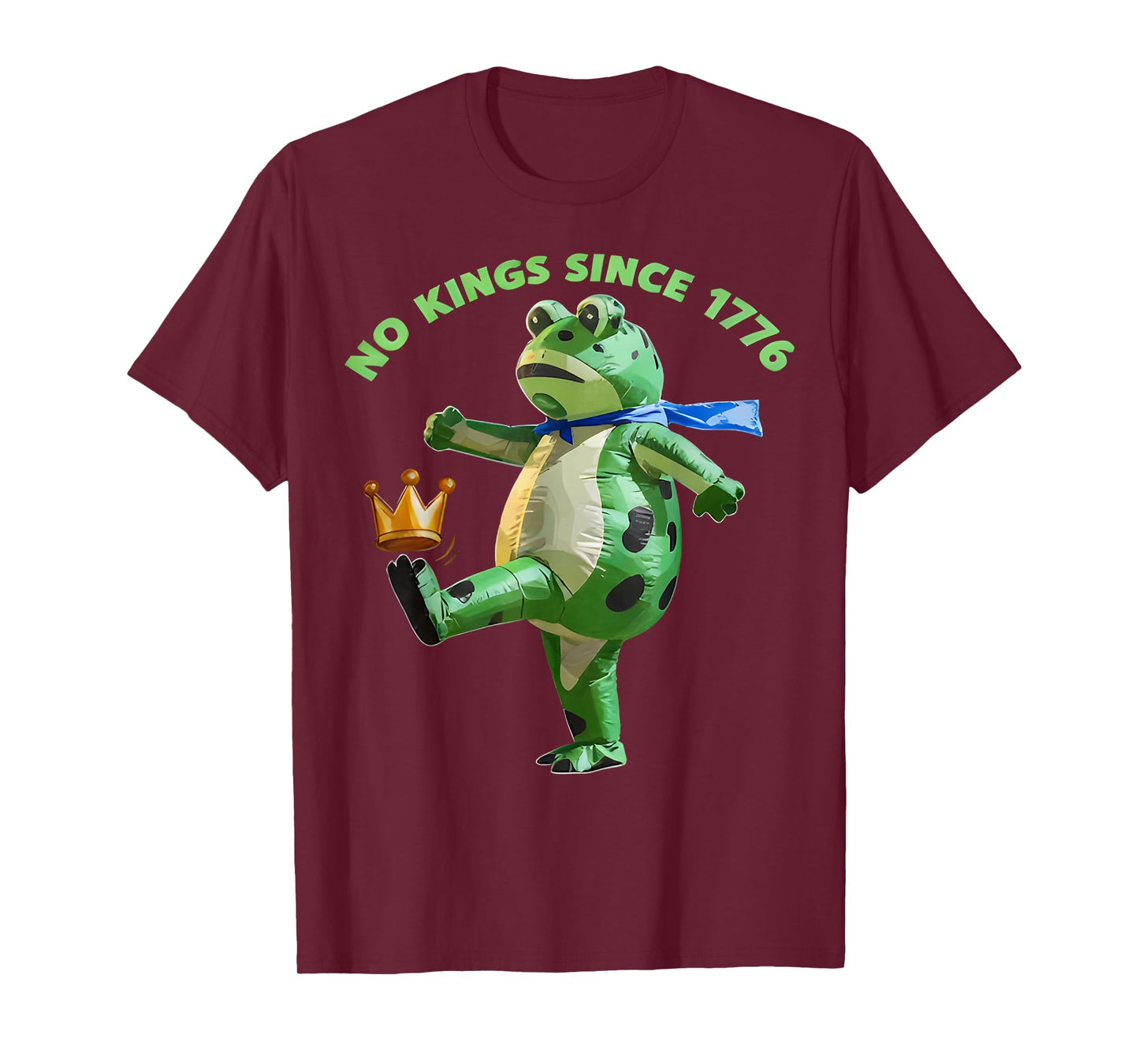 No Kings Since 1776 Portland Frog Kicking Crown Retro T-Shirt
