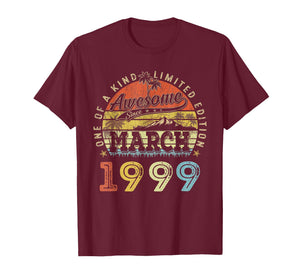 27 Limited Edition 1999 One of a Kind March 27th Birthday T-Shirt