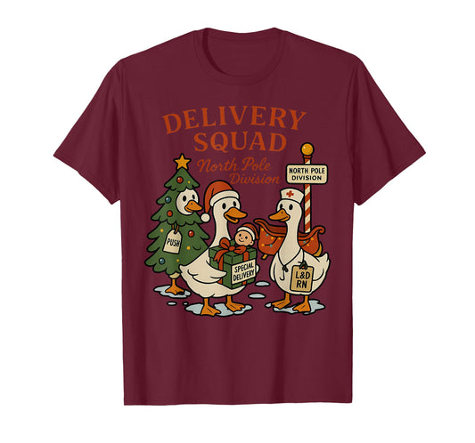 Delivery Squad Labor and Delivery Nurse Christmas Goose OB T-Shirt