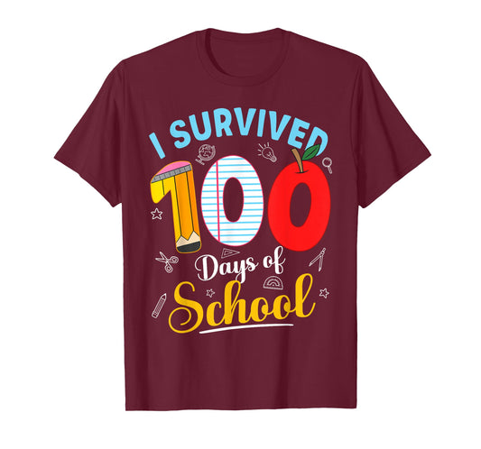 I Survived 100 Days of School Shirts Teacher Kids Student T-Shirt