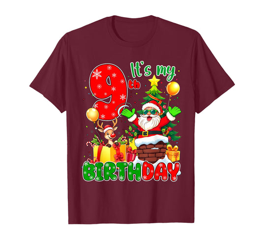 It’s My 9th Birthday Christmas 9 Years Old Santa Reindeer T-Shirt