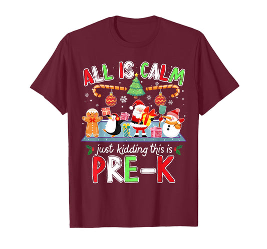 All is Calm Pre K Funny Christmas Quote for Teacher Gifts T-Shirt