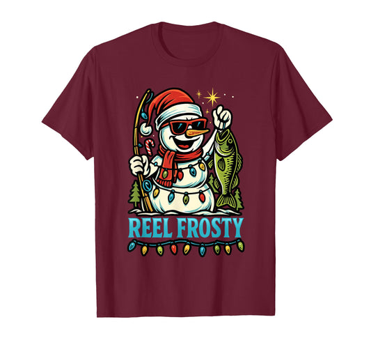 Snowman Fishing Christmas Holiday Festive Winter Fish Lover T-Shirt