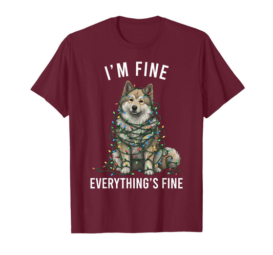 Keeshond Christmas I'm Fine Everything is Fine T-Shirt