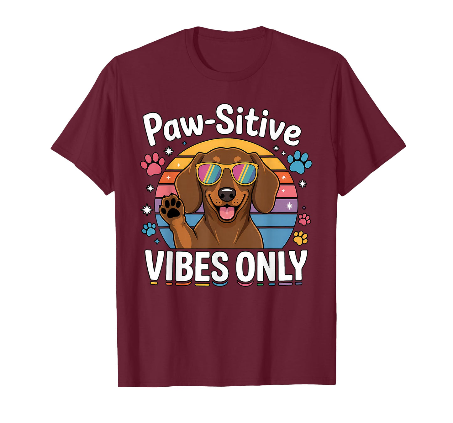 Vintage Dachshund Paw-sitive Vibes Only Cute Dog Lover T-Shirt