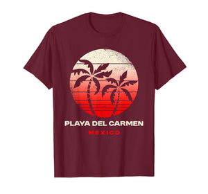 Playa del Carmen Mexico Retro Sunset Palm Beach Silhouette T-Shirt