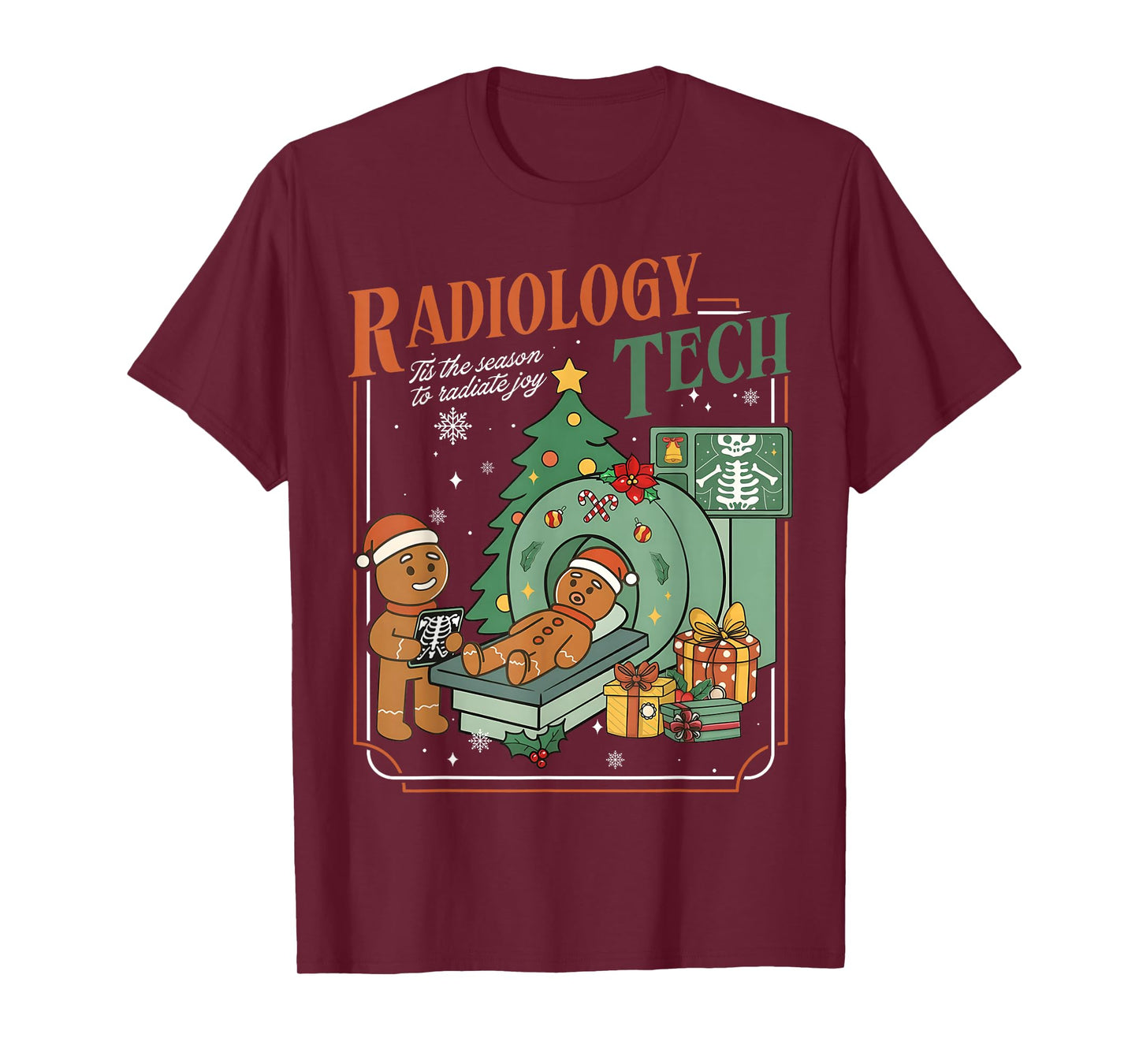 Christmas Radiology Tech Funny Gingerbread Man Radiate Joy T-Shirt