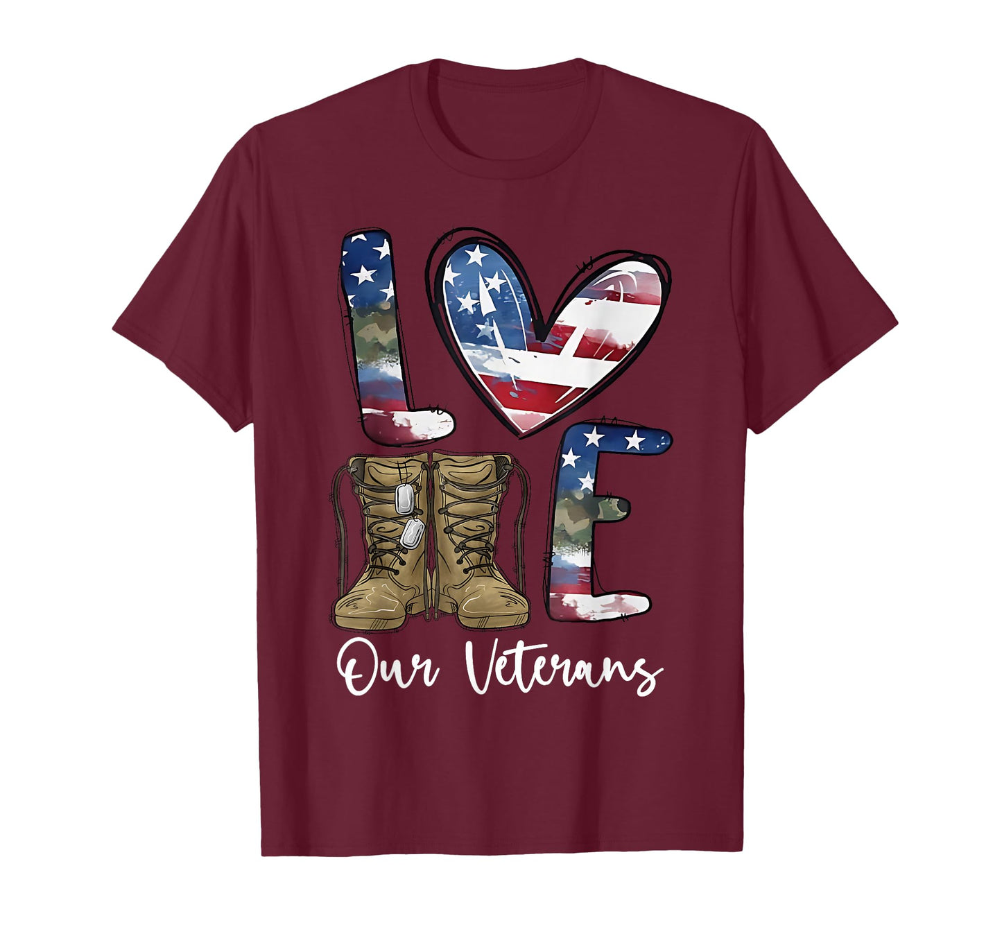 Love Our Veterans Day Proud Military American Flag Thank You T-Shirt