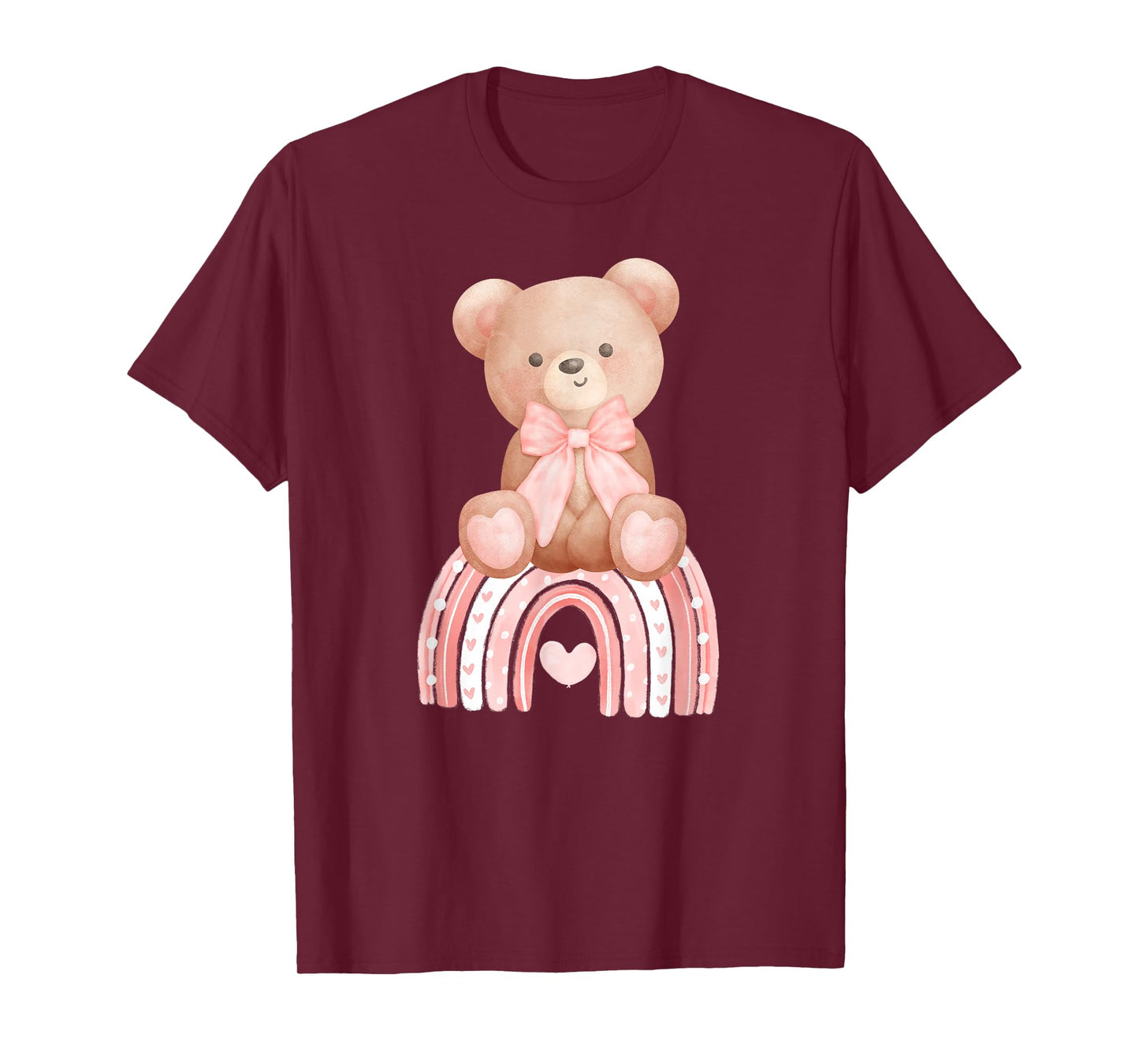 Coquette Teddy Bears Bows and Raibow Girl Baby Pink Birthday T-Shirt