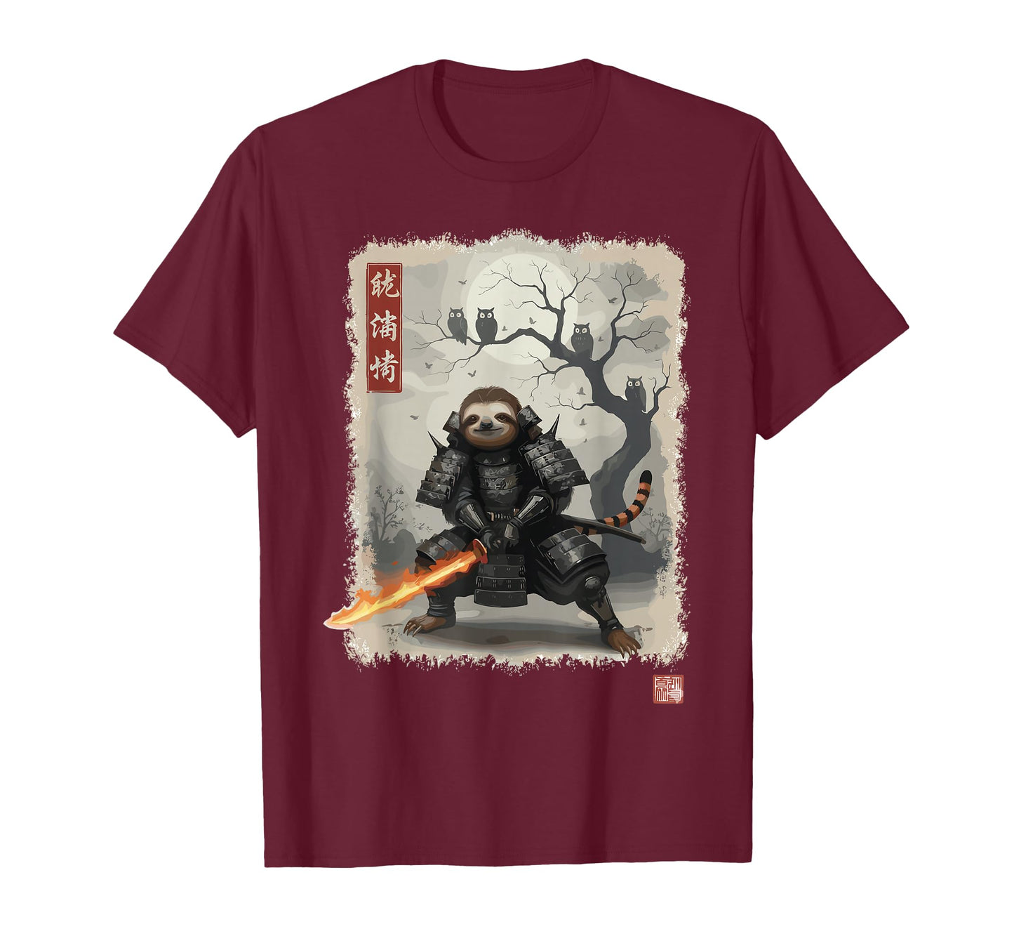 Samurai Sloth Japanese Shirts for Men Warrior Vintage T-Shirt