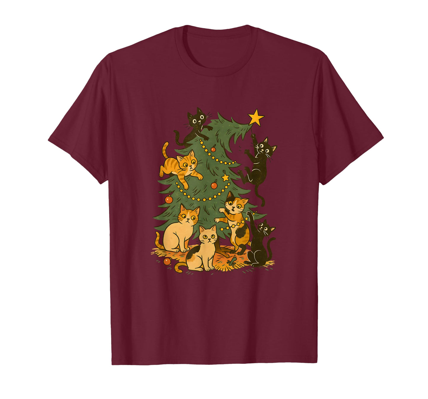 Vintage Christmas Cats Design | Funny Retro Holiday Tree Cha T-Shirt