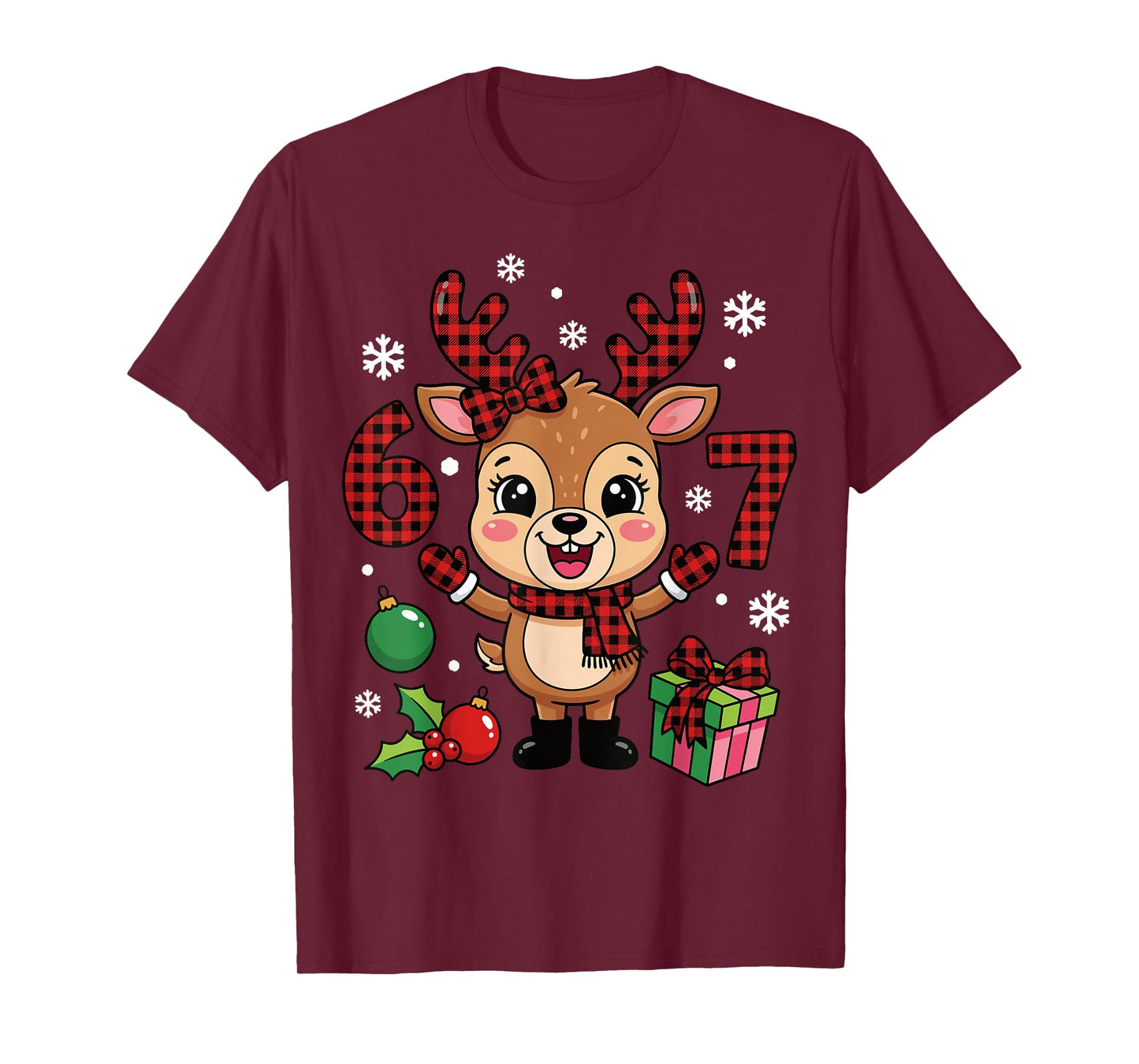 Cute Reindeer Buffalo Plaid 67 Christmas Ornaments T-Shirt