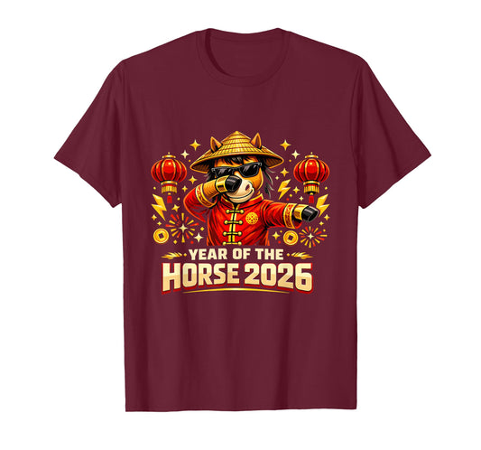Year of The Horse 2026 Dabbing Horse Chinese New Year Kids T-Shirt