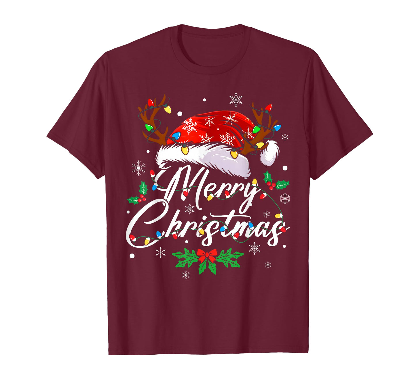 Merry Christmas Lights Red Santa Hat Xmas Family Men Women T-Shirt