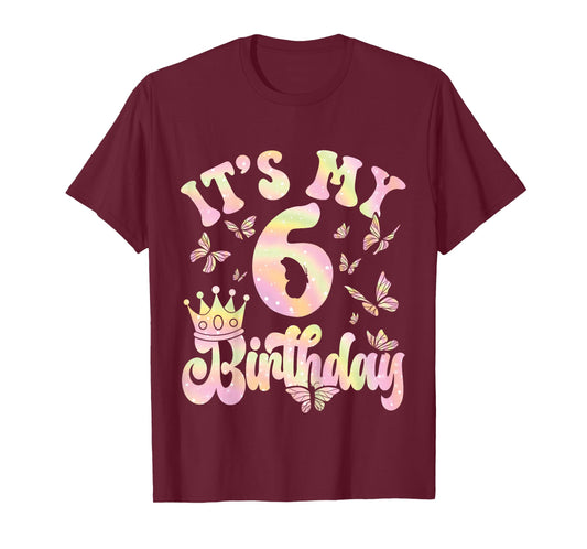 6th Birthday Shirt Girl Six Year Old Butterfly Birthday T-Shirt