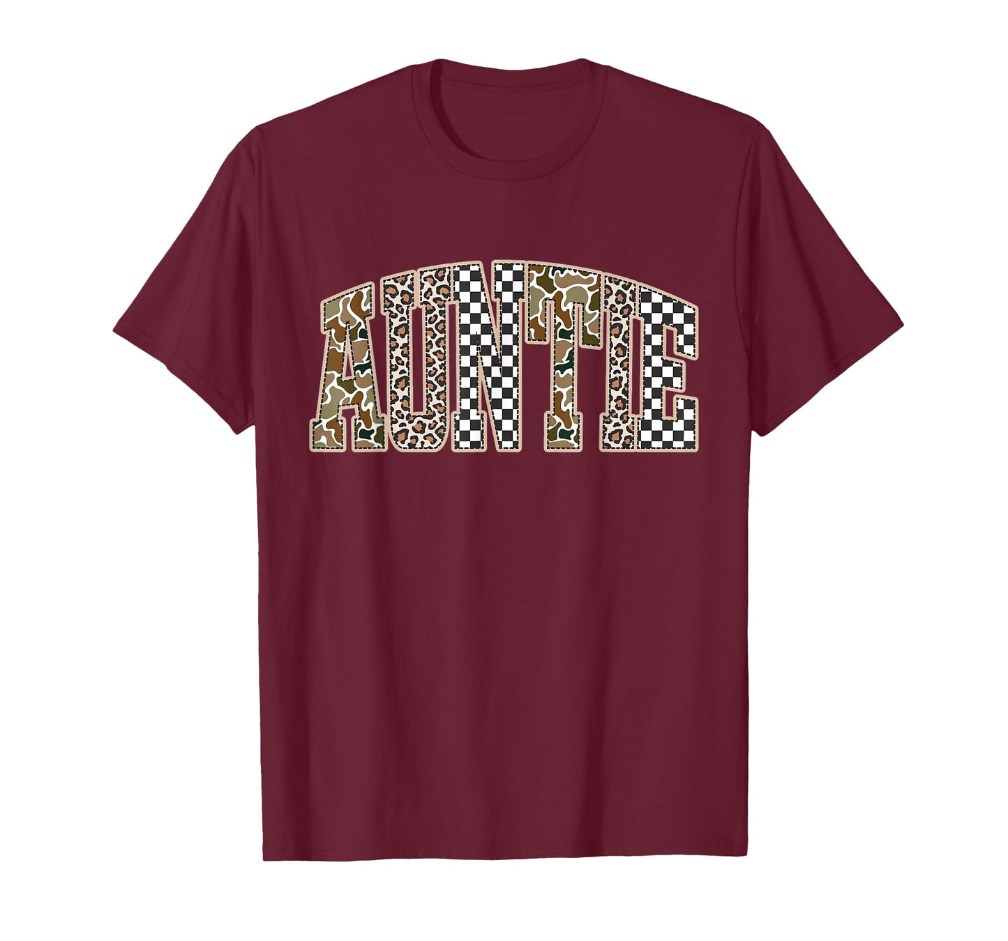 Vintage Camo Leopard Checkered Auntie Pregnancy Announcement T-Shirt