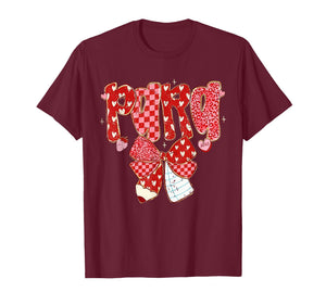 Retro Checkered Coquette Bow Pencil para Teacher Valentine T-Shirt