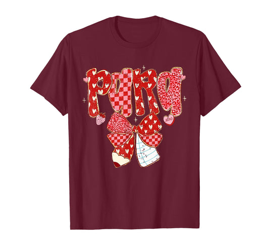 Retro Checkered Coquette Bow Pencil para Teacher Valentine T-Shirt