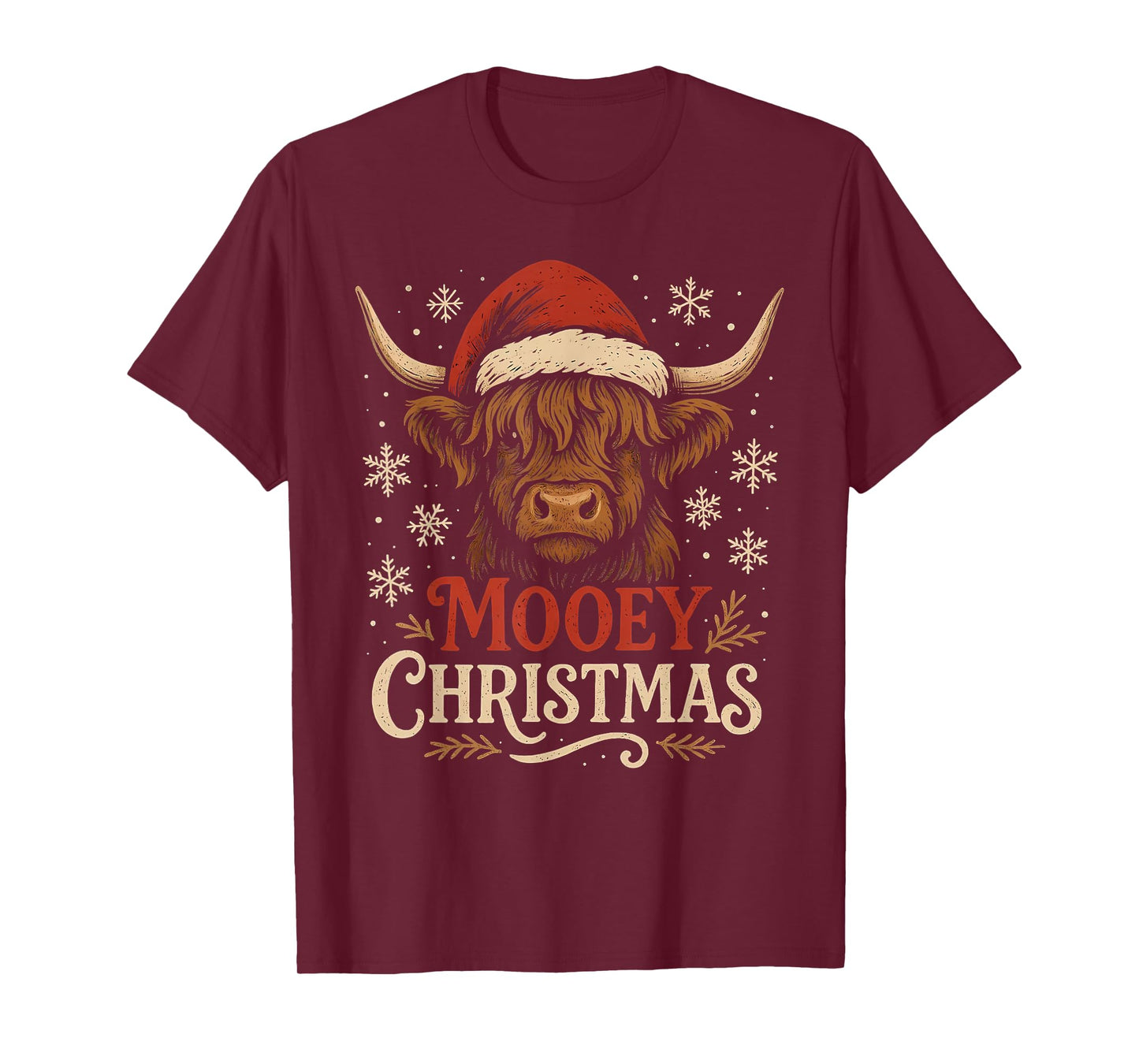 Mooey Christmas Highland Cow Funny Santa Hat Design T-Shirt