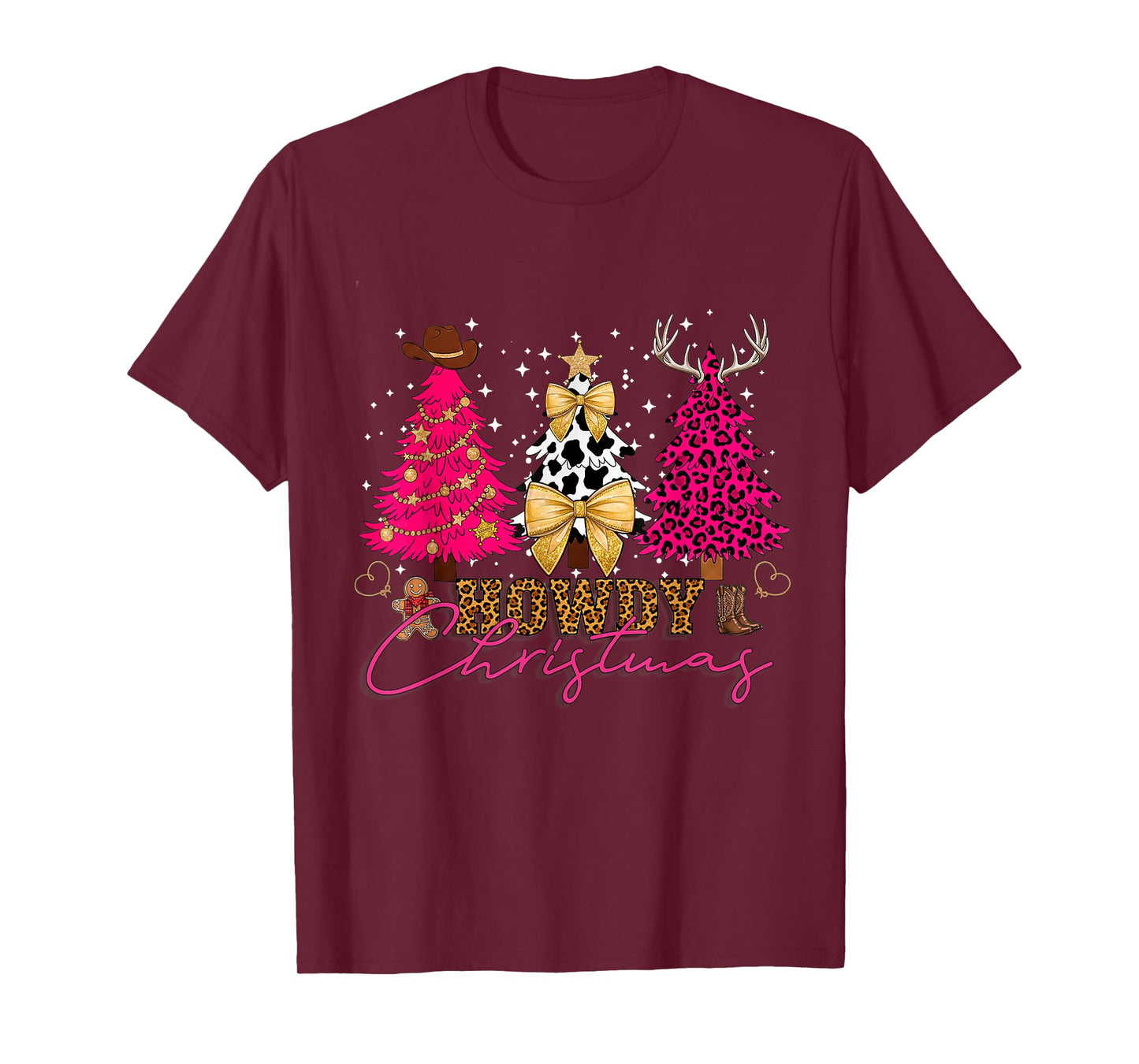 Howdy Christmas Western Cowgirl Trees Coquette Bow Xmas T-Shirt