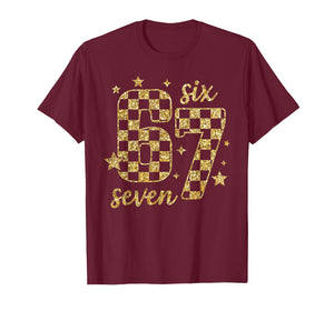 Funny Gold Checkered Six Seven Meme 67 Bling Bling Teacher T-Shirt