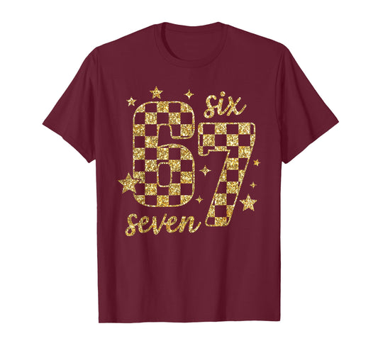 Funny Gold Checkered Six Seven Meme 67 Bling Bling Teacher T-Shirt