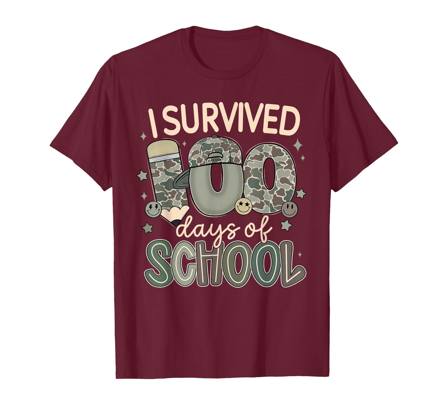 I Survived 100 Days of School Camouflage Student Teacher T-Shirt