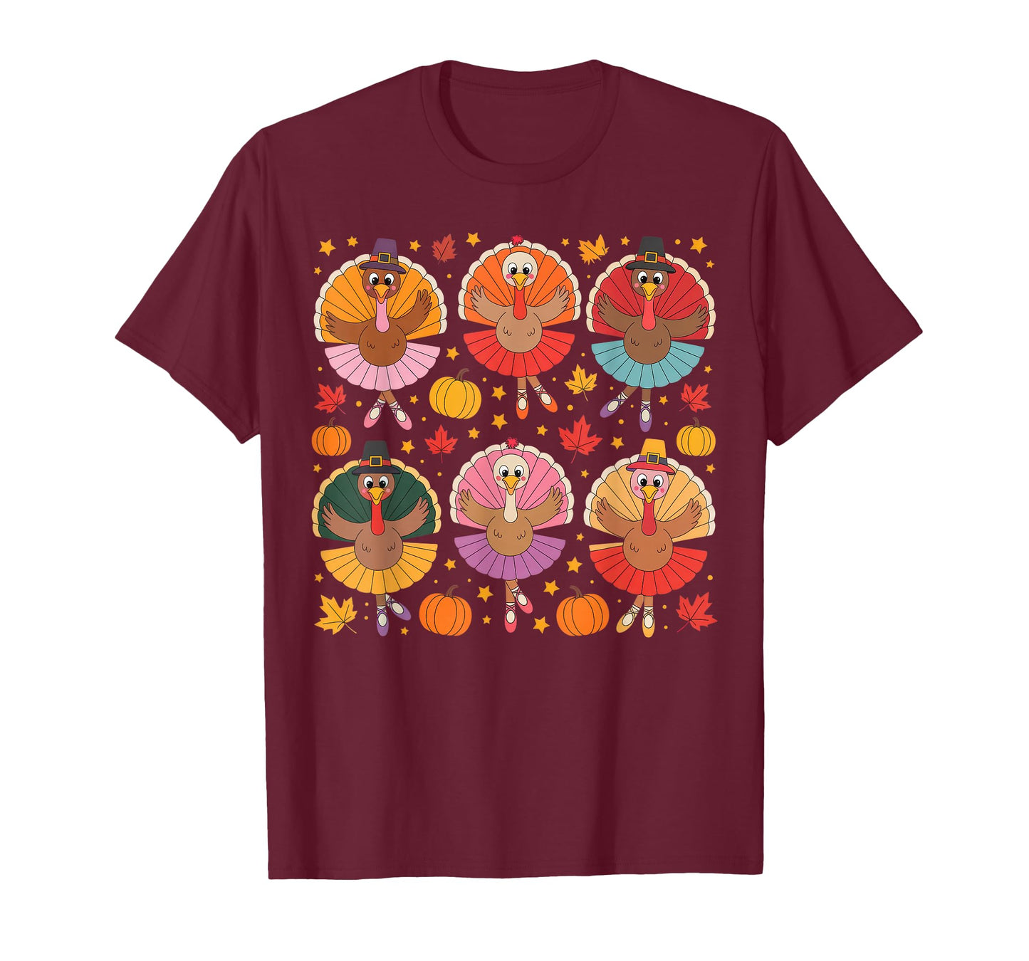 Autumn Ballerinas Dancing Cute Turkey Thanksgiving Girls T-Shirt