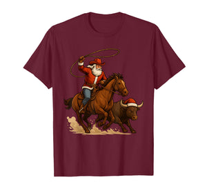 Santa Claus Cowboy Vintage Western Christmas Pajamas Xmas T-Shirt