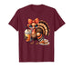 Turkey Drinking Coffee Bow Thanksgiving Womens Turkey Day T-Shirt