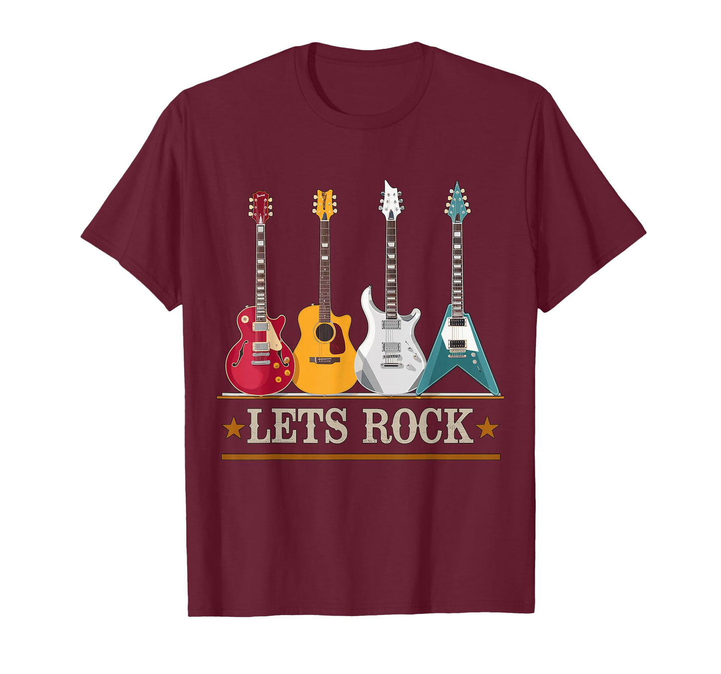 Let's Rock and Roll Guitar Music Band T-Shirt