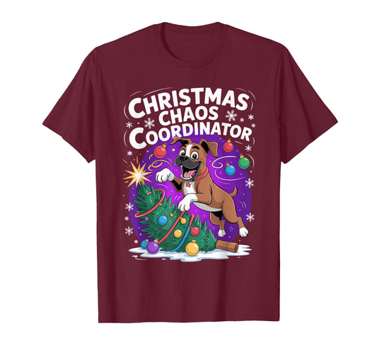 Christmas Chaos Coordinator Xmas Puppy Funny Christmas Boxer T-Shirt