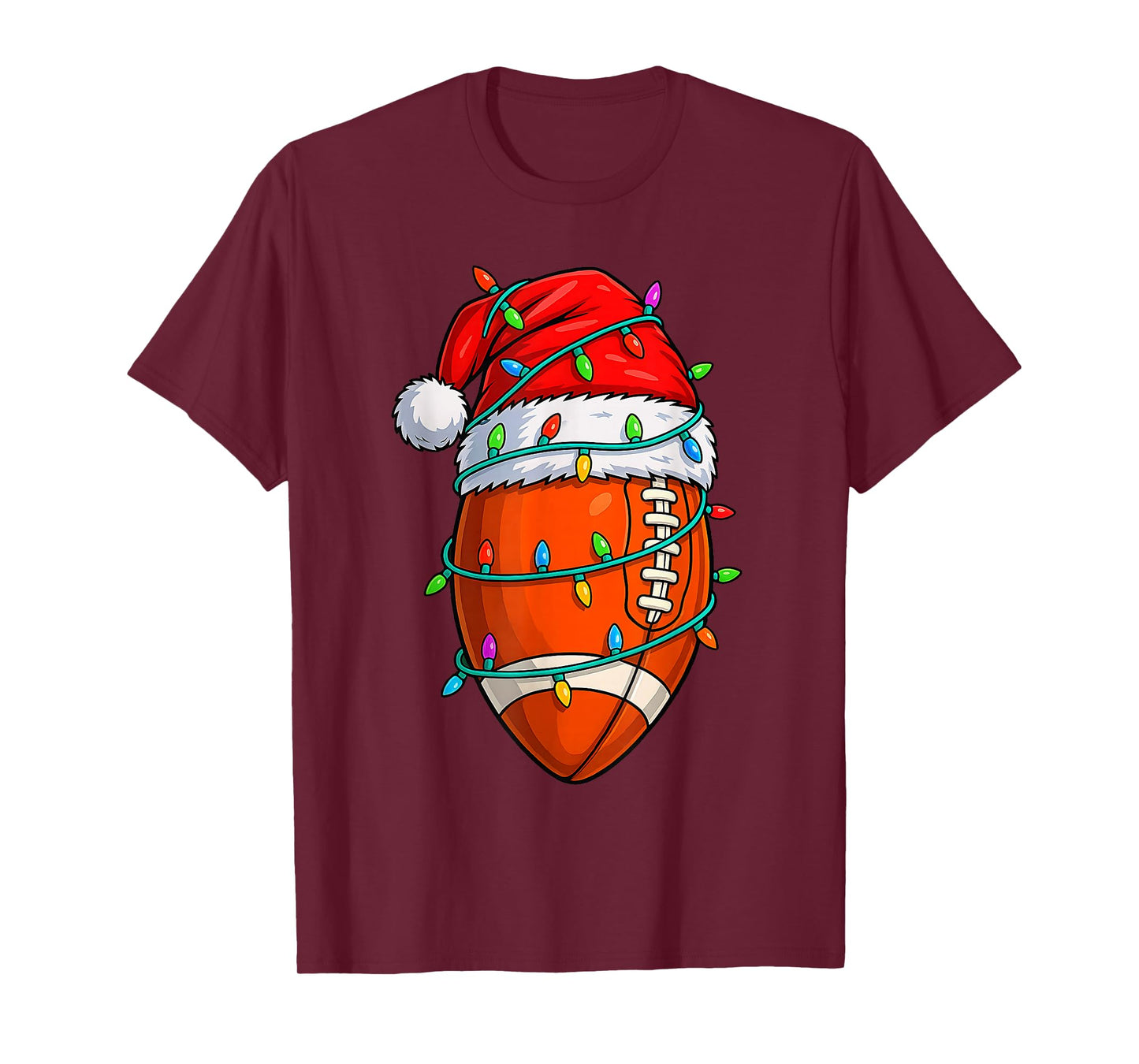 Christmas Football Player Santa Hat Xmas Lights Funny Sports T-Shirt