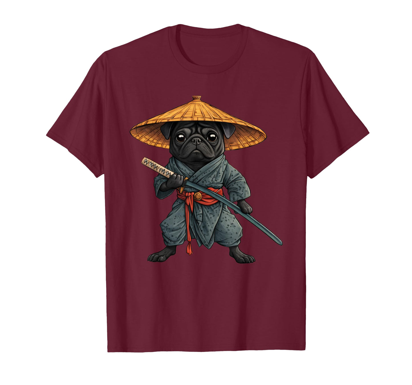Black Pug Samurai Art Japanese Vintage T-Shirt