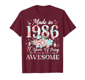 40 Year Old Made in 1986 Floral 40th Birthday Women T-Shirt