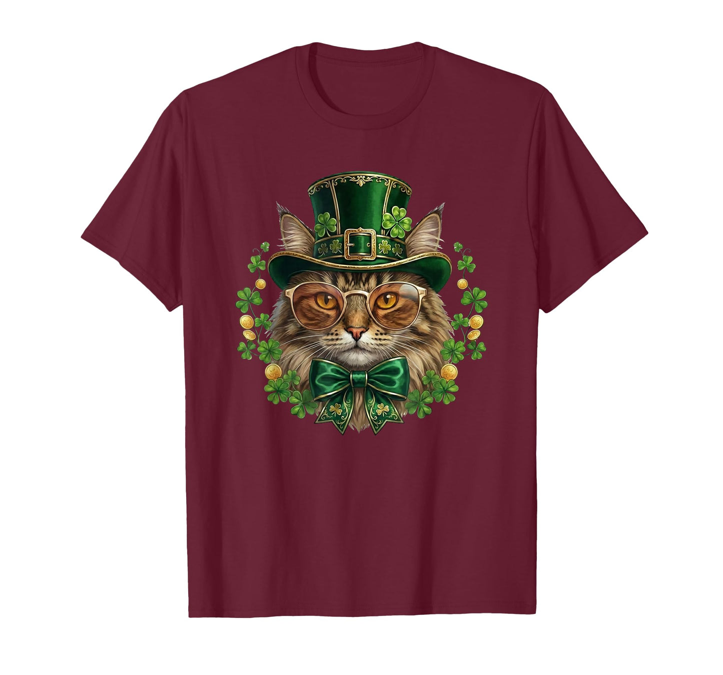 Norwegian Forest Cat Leprechaun Hat Glasses St Patricks Day T-Shirt